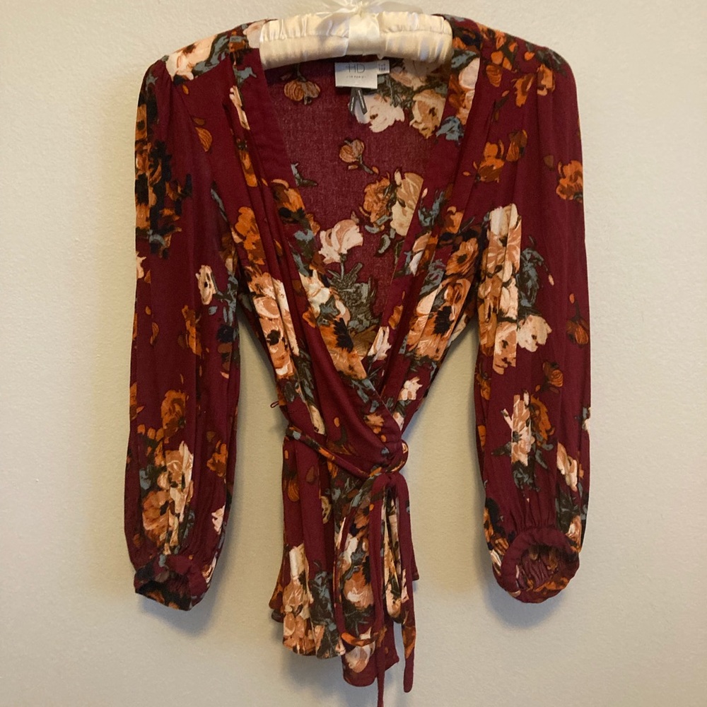 Anthropologie HD in Paris Floral Wrap Blouse - size 8